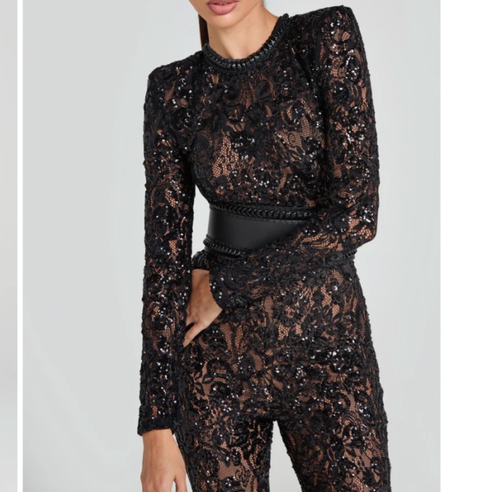 New Nadine Merabi Bella Black Floral Lace Jumpsuit Original Price $435 Sz: 16/XL - Picture 3 of 11